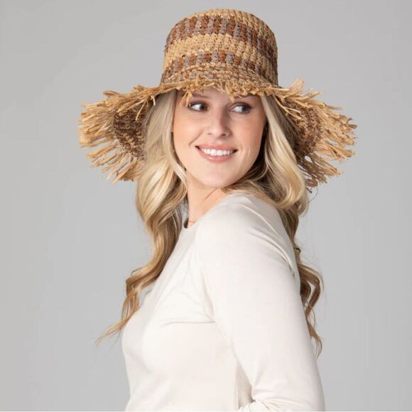 San Diego Hat Company Brown/Tan Straw Hat Frayed Edge Bucket Hat NWT - Picture 1 of 6